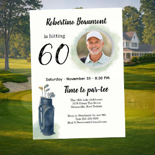 Herr elegant golf tema foto 60-årsdag inbjudningar