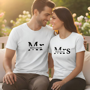 Herr Familjenamn Anpassade Par Mäns Vit T Shirt