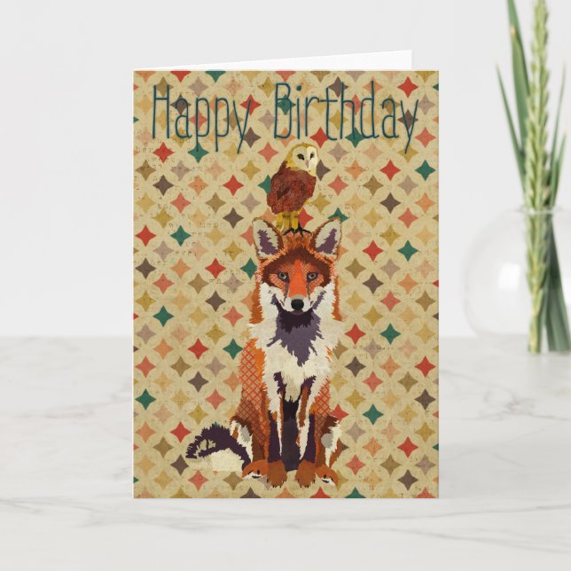Herr Fox Alot & Uggla Birday Card Kort (Framsida)