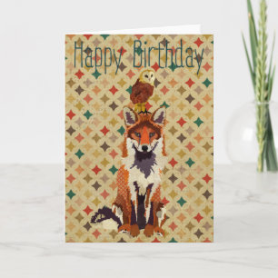Herr Fox Alot & Uggla Birday Card Kort