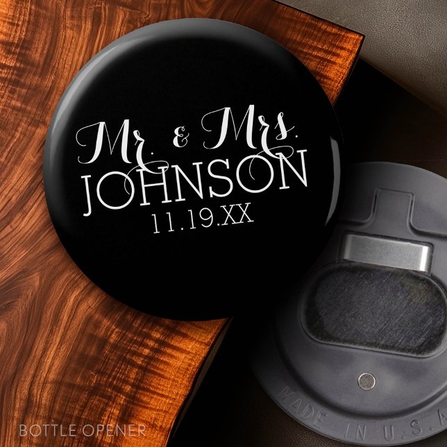 Herr & Fru Bröllopsfavoriter Enfärgad Svart Flasköppnare (Custom Bottle Opener)