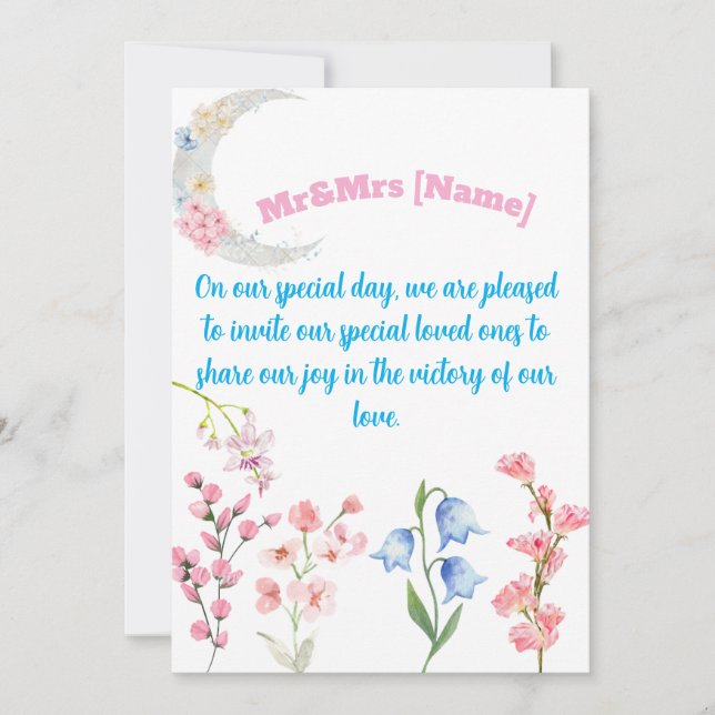 Herr & fru Bröllopsinbjudan med blommor och fjäril Inbjudningar (Framsida)