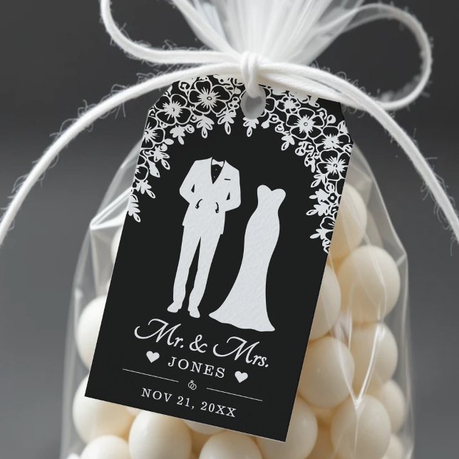 Herr & Fru Bröllopsklänning Smoking Tacksamhet Presentetikett (Mr & Mrs Wedding Dress Tuxedo Thank You Gift Tags
)