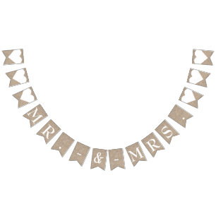 Herr & Fru Burlap Bröllop Bröllopsfest Förlovning Vimplar