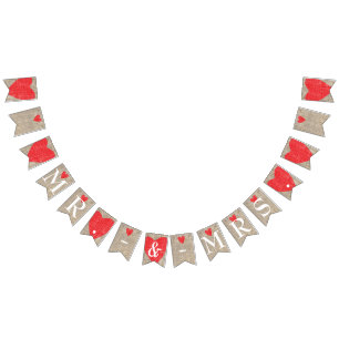 Herr & Fru Burlap & Red Hearts Bröllopsförlovning Vimplar