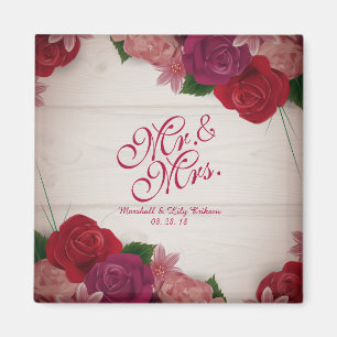 Herr & Fru Elegant Blommigt bröllopmagnet Magnet