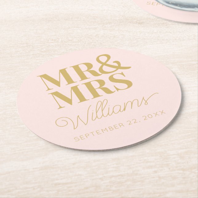 Herr Fru Elegant Repetition Förlovningsfest Klassi Underlägg Papper Rund (Vinklad)