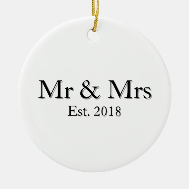 Herr & Fru Est. År Elegant Personlig Presenter Til Julgransprydnad Keramik (Framsidan)