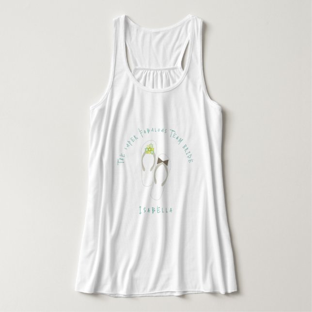 Herr & Fru Flip Flops Gröna Blommor Strandbröllop Linne Med Racerback (Design framsida)