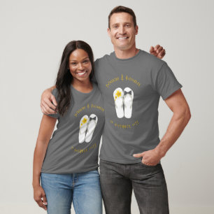 Herr & Fru Flip Flops Gul Hibiskus Strandbröllop Tee Shirt