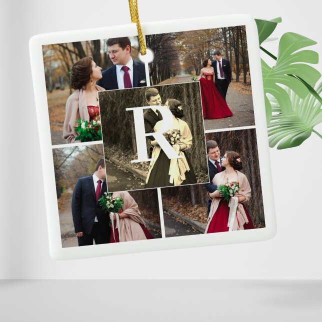 Herr. Fru Första julen Monogram och 5 Foto Julgransprydnad Keramik (Skapare uppladdad)