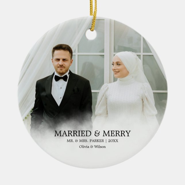 Herr & Fru | Första julen som gifta Foto Julgransprydnad Keramik (Framsidan)