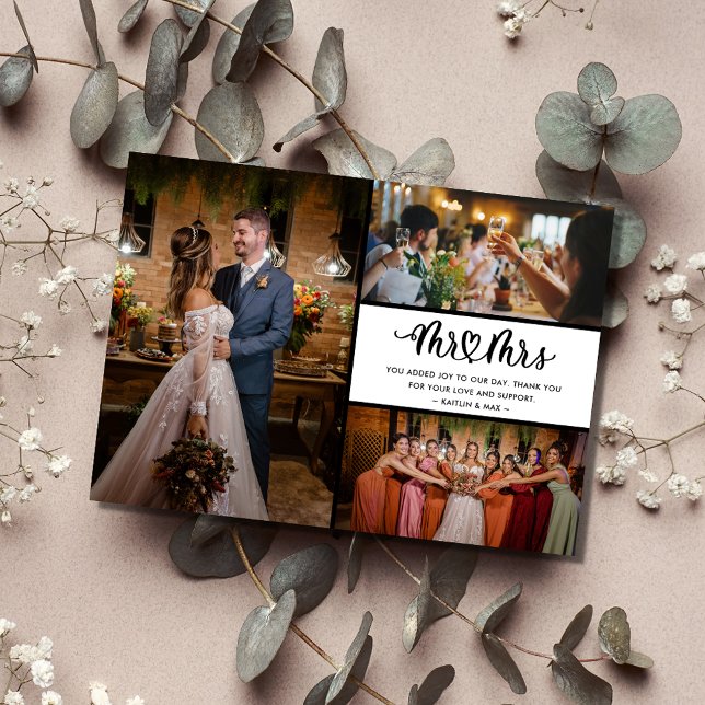 Herr Fru Foto Bröllop Tacksamhetskort (Mr Mrs Photo Wedding Thank You Card)