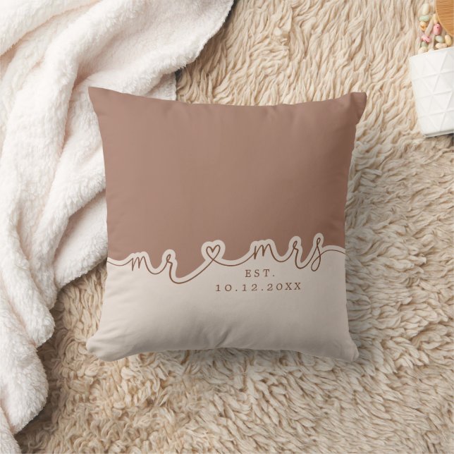 Herr Fru Hjärtmanus Mocha Beige Bröllopsdyna Kudde (Filt)