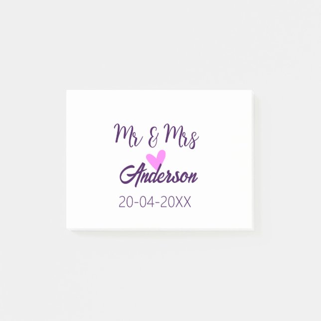 Herr & Fru lägg familjen namn datum år bröllopsgåv Post-it Block (Framsida)
