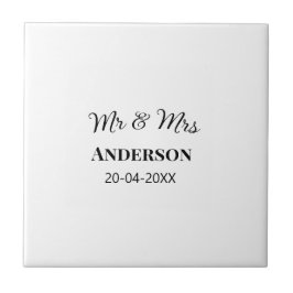 Herr & Fru lägg familjenamn datum år bröllopsfavor Kakelplatta