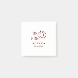 Herr & Fru lägg familjenamn datum år bröllopsgåva  Post-it Block