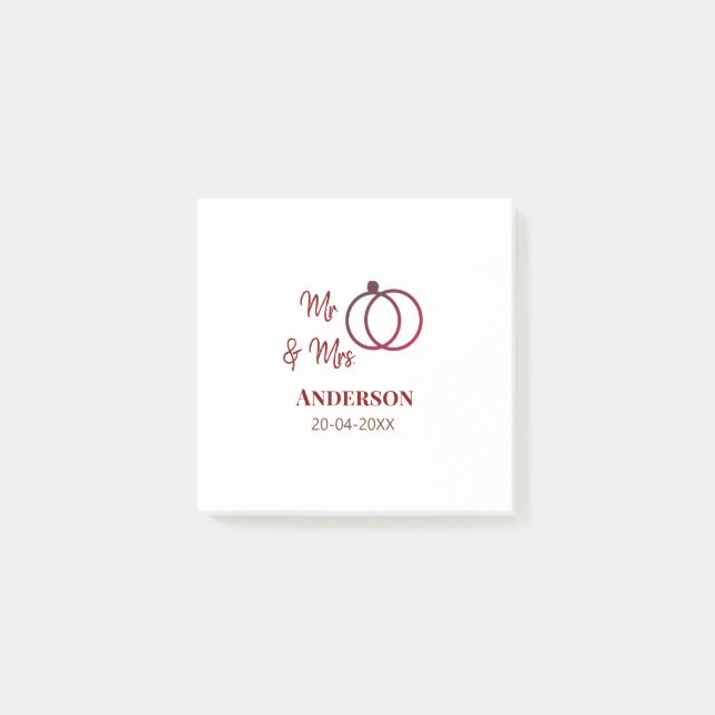 Herr & Fru lägg familjenamn datum år bröllopsgåva  Post-it Block (Framsida)