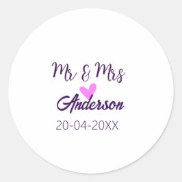 Herr & Fru lägg familjenamn datum år bröllopsgåva  Runt Klistermärke