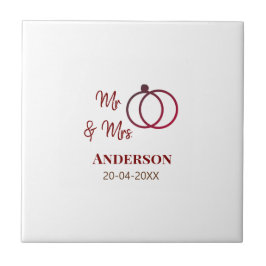 Herr & Fru lägg familjenamn datum år bröllopsprese Kakelplatta
