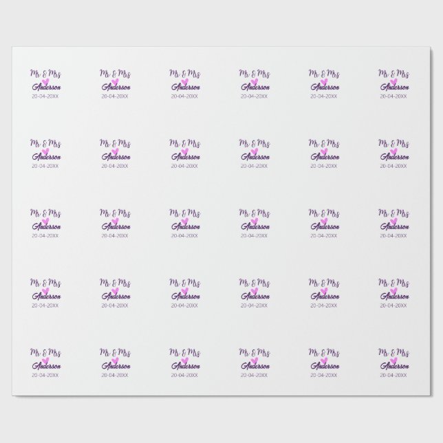 Herr & Fru lägg till efternamn datum år bröllopsgå Presentpapper (Platt)