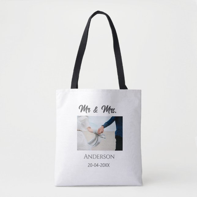 Herr & Fru lägg till efternamn datum år bröllopsgå Tygkasse (Framsida)