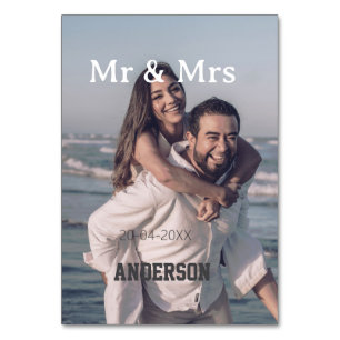 Herr & Fru lägg till familjenamn foto datum bröllo Bordsnummer