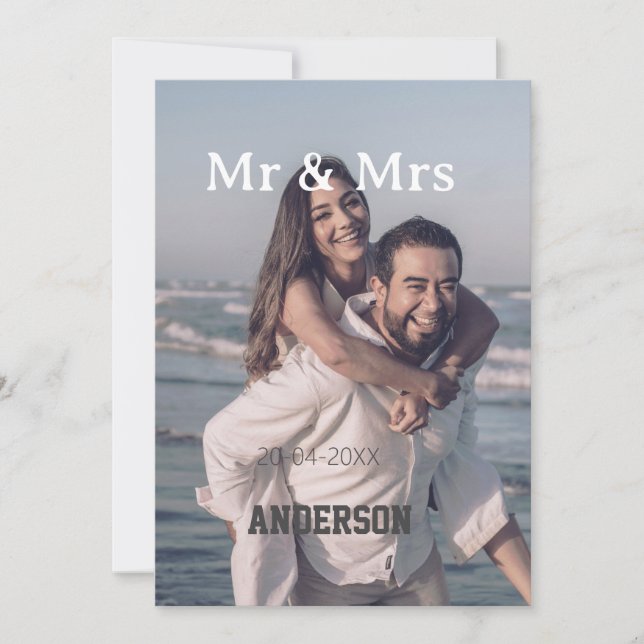 Herr & Fru lägg till familjenamn foto datum bröllo Inbjudningar (Framsida)
