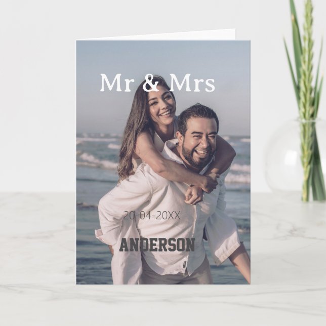 Herr & Fru lägg till familjenamn foto datum bröllo Kort (Framsida)