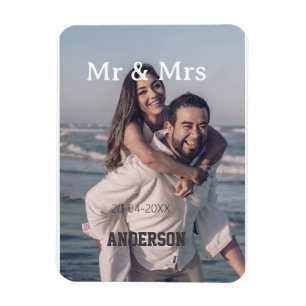 Herr & Fru lägg till familjenamn foto datum bröllo Magnet