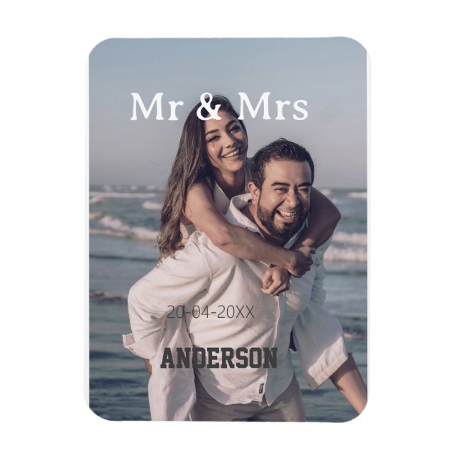 Herr & Fru lägg till familjenamn foto datum bröllo Magnet (Vertikal)