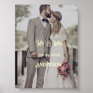 Herr & Fru lägg till familjenamn foto datum bröllo Poster