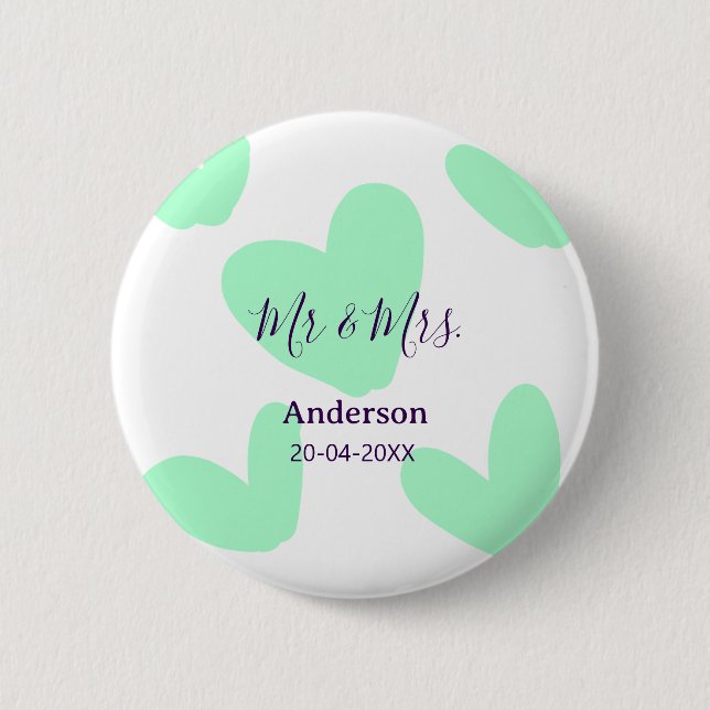 Herr & Fru lägga familjen namn datum år bröllopsgå Knapp (Framsida)