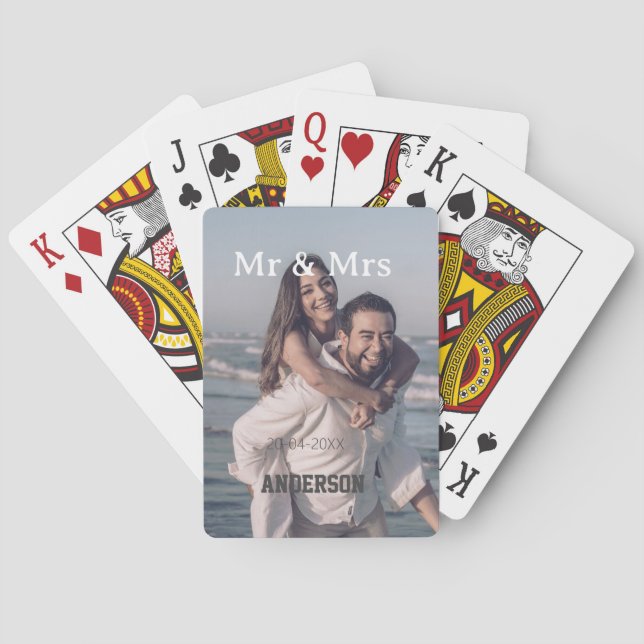 Herr & Fru lägger till familjenamn foto datum bröl Casinokort (Baksidan)