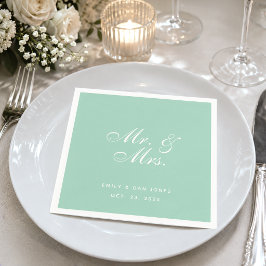 Herr & Fru Mintgrön Bröllop Enkel Elegant Skrift Pappersservett