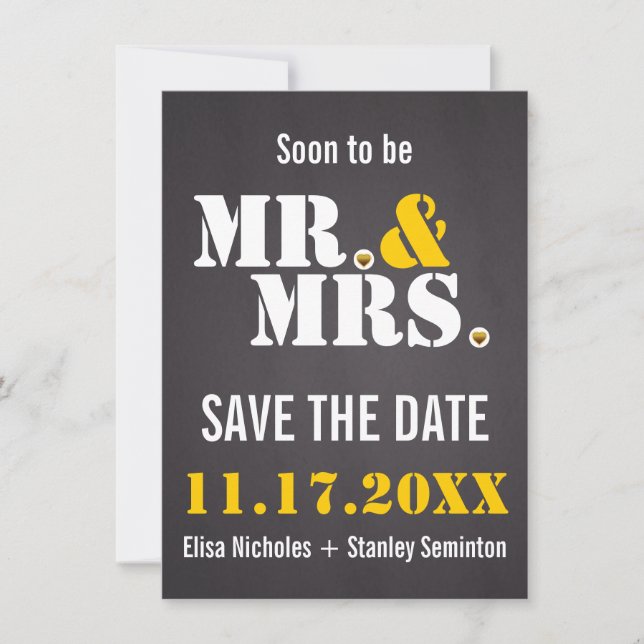 Herr & Fru Modern typografi bröllop Save the Date Inbjudningar (Framsida)