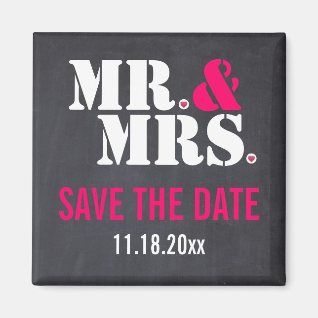 Herr & Fru Modern typografi bröllop Save the Date Magnet (Framsidan)