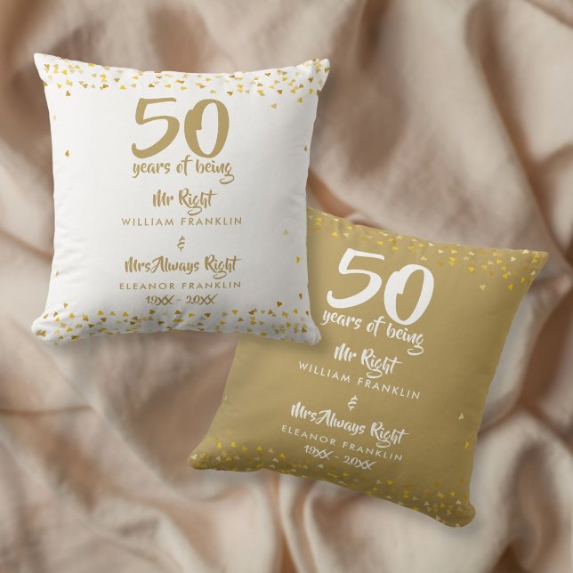 Herr fru Rätt Kul Guld 50-årsdag Kudde (Mr Mrs Right Fun Golden 50th Wedding Anniversary Throw Pillow)