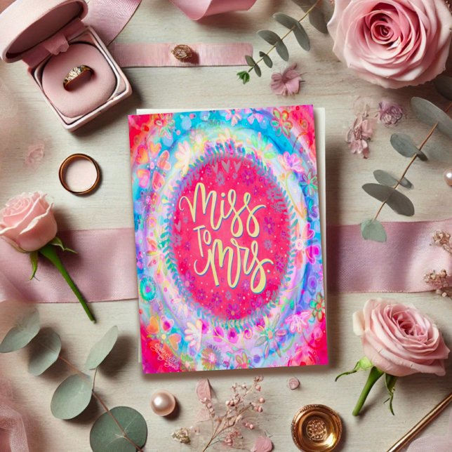 Herr & Fru Roligt Blommigt Blått Bröllopsinspirati Kort (Skapare uppladdad)