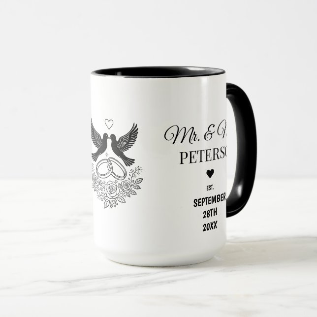 Herr & Fru Svart & Vitt Bröllops/årspresent Mugg (Framsida höger)