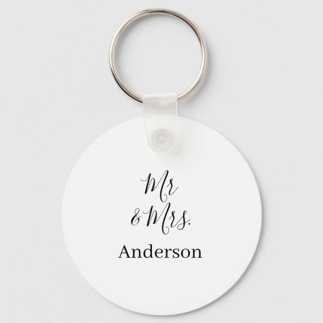 Herr & Fru tillägg familjen namn datum år bröllops Nyckelring (Framsida)