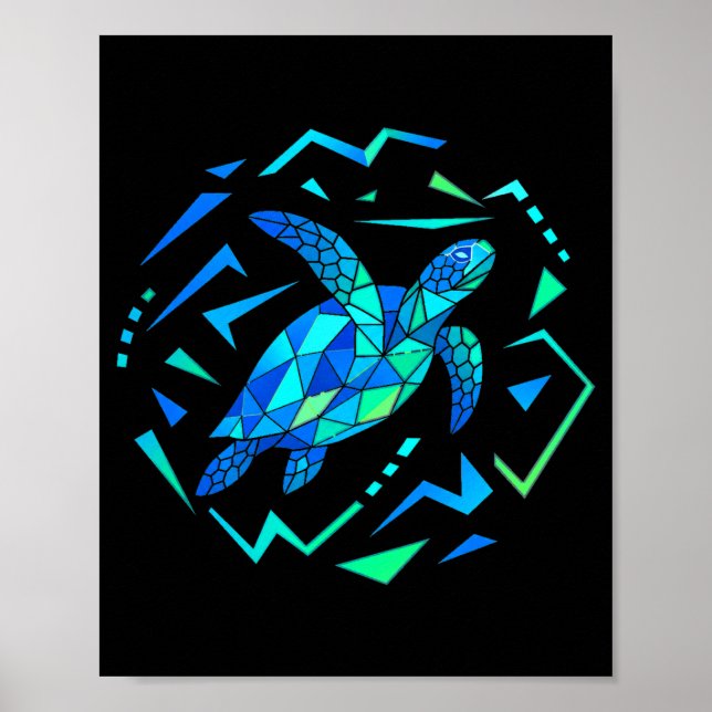 Herr geometrisk havssköldpadda med livfulla mönste poster (Framsidan)