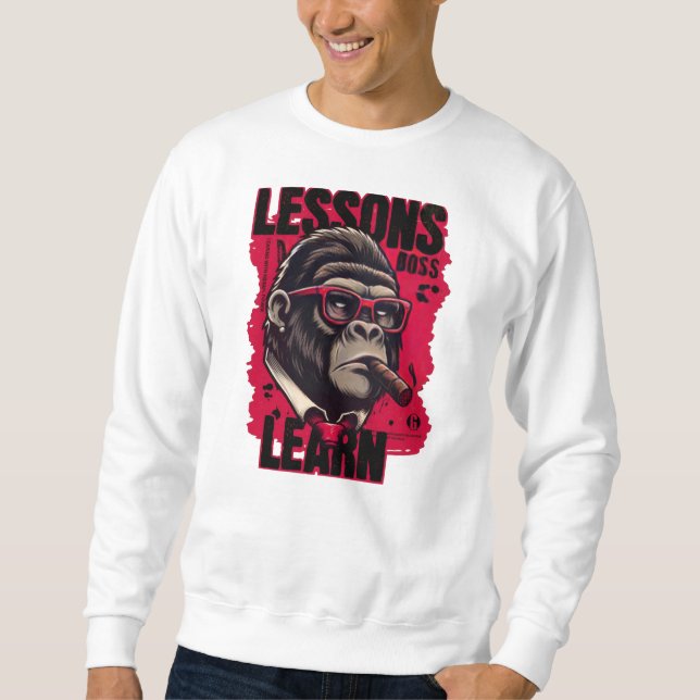 Herr Gorilla Boss Lektioner Lär Dig Svettshirts Lång Ärmad Tröja (Framsida)