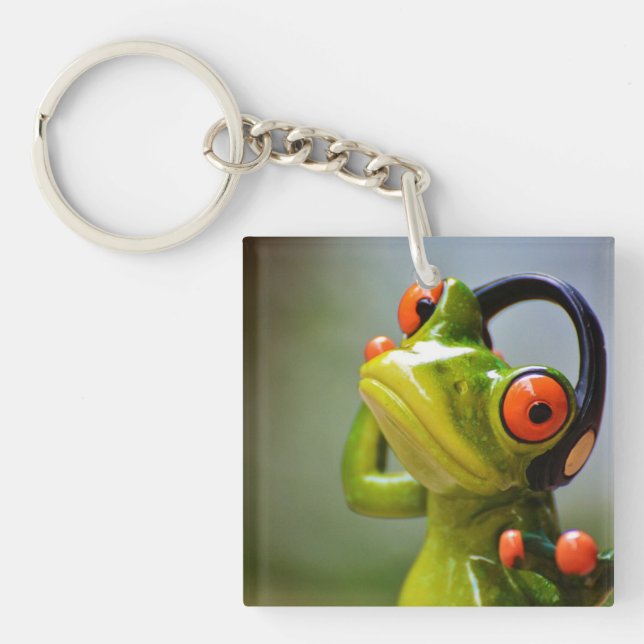 Herr groda med hörlurarakrylen Keychain (Framsidan)