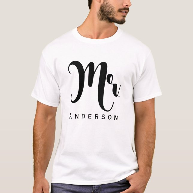 HERR Groom Trendig Modernt Manuskript Bröllopsfest T Shirt (Framsida)
