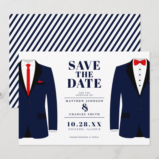 Herr & Herr Modern Wedding Navy Smoking - Spara da Datumet (Fram/baksida)