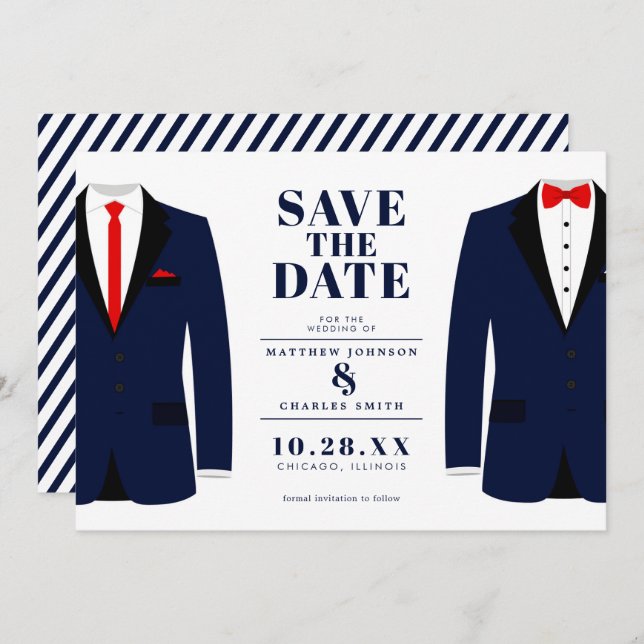 Herr & Herr Modern Wedding Navy Smoking - Spara da Spara Datumet (Fram/baksida)