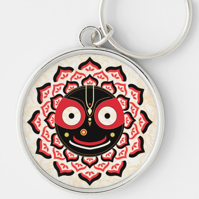 Herr Jagannath Ansikte Chakra Hinduisk Gudom Rund Silverfärgad Nyckelring (Framsidan)
