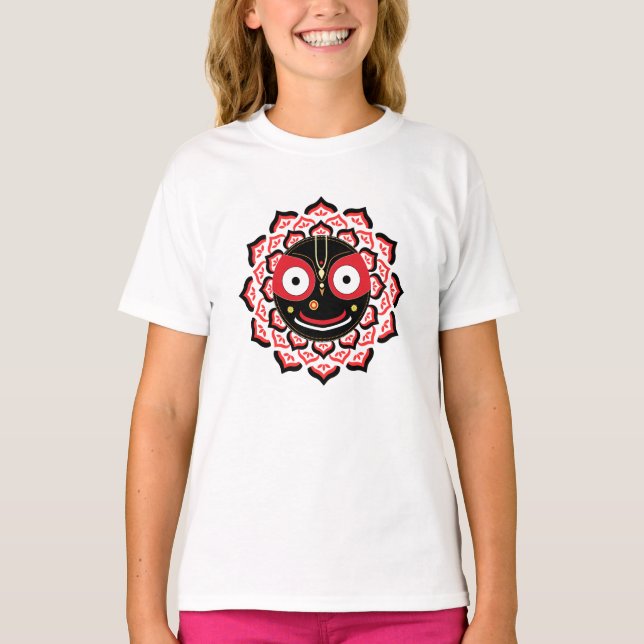 Herr Jagannath Ansikte Chakra Hinduisk Gudom T Shirt (Framsida)