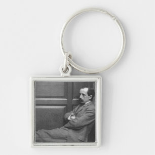 Herr James Matthew Barrie (1860-1937) (b-/wfotoet) Fyrkantig Silverfärgad Nyckelring